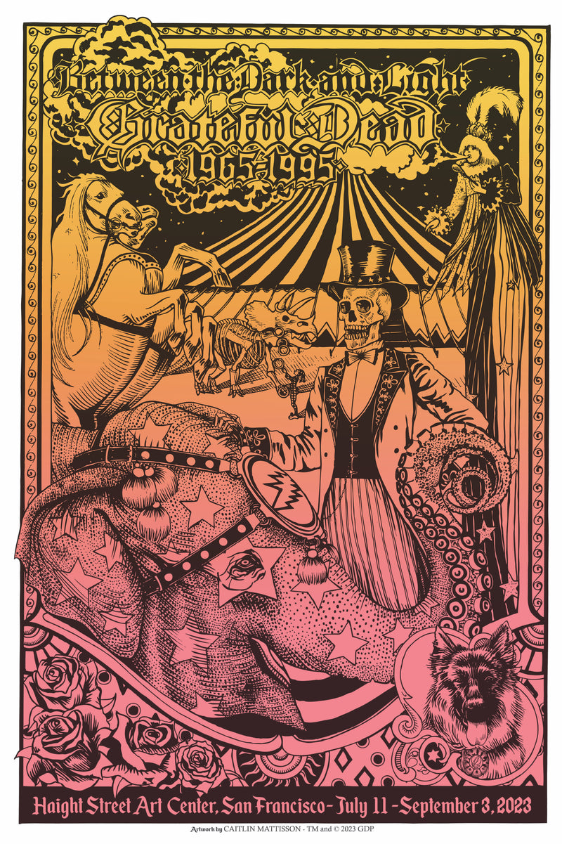 “Between The Dark and Light, Grateful Dead 1965-1995” exhibition poster designed by Caitlin Mattisson